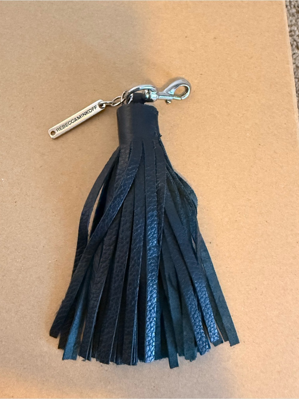 Rebecca Minkoff Black Leather Tassel Key Fob with Branded Tag